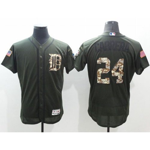 Detroit Tigers #24 Miguel Cabrera Green Flexbase Authentic Collection Salute to Service Stitched Jersey Men's