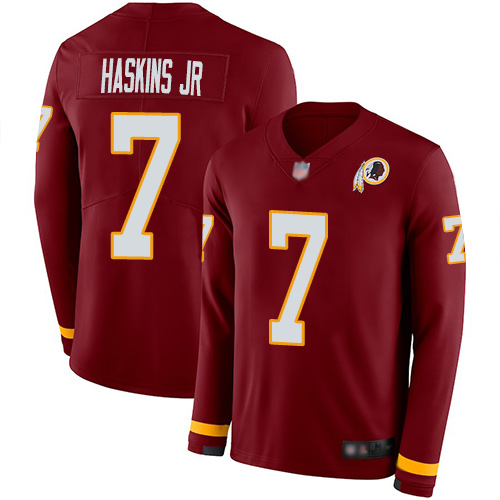 Washington Commanders #7 Dwayne Haskins Jr Burgundy Red Team Color Men's Stitched Limited Therma Long Sleeve Jersey Men's