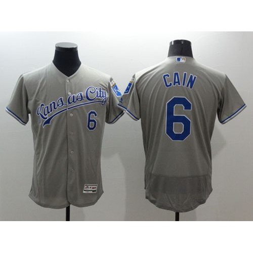 Kansas City Royals #6 Lorenzo Cain Grey Flexbase Authentic Collection Stitched Jersey Men's