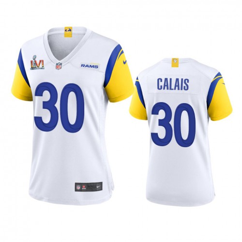 Los Angeles Los Angeles Rams #30 Raymond Calais Women's Super Bowl LVI Patch Alternate Game Jersey - White Womens