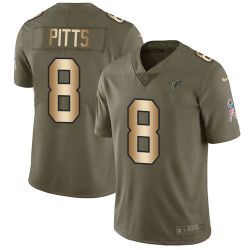 Falcons #8 Kyle Pitts Olive/Gold Men's Stitched Limited 2017 Salute To Service Jersey