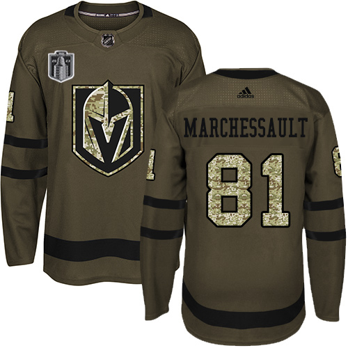 Adidas Golden Knights #81 Jonathan Marchessault Green 2023 Stanley Cup Final Patch Salute To Service Stitched Jersey