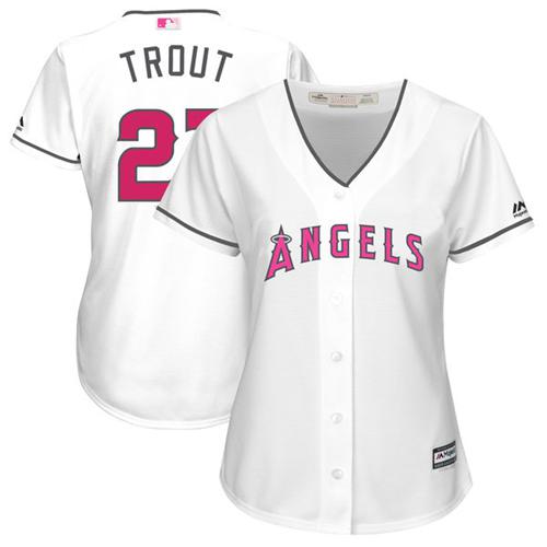 Los Angeles Angels #27 Mike Trout White Mother's Day Cool Base Women's Stitched Jersey Womens