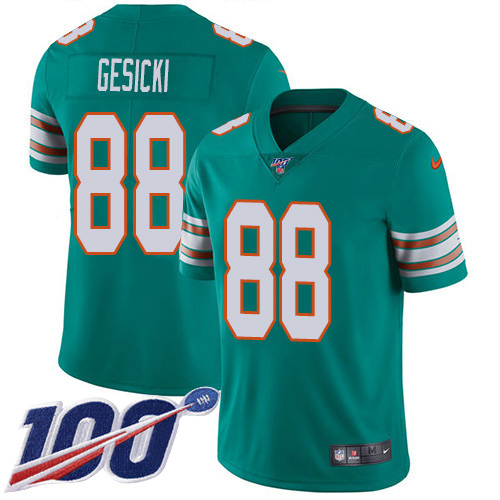 Dolphins #88 Mike Gesicki Aqua Green Alternate Youth Stitched 100th Season Vapor Untouchable Limited Jersey