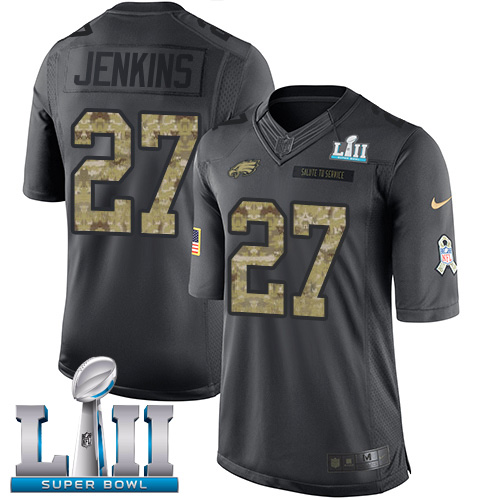 Philadelphia Eagles #27 Malcolm Jenkins Black Super Bowl LII Men's Stitched Limited 2016 Salute To Service Jersey Men's