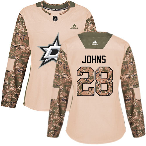Adidas Dallas Stars #28 Stephen Johns Camo Authentic 2017 Veterans Day Women's Stitched Jersey Womens