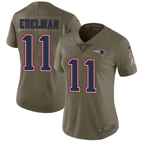 Patriots #11 Julian Edelman Olive Women's Stitched Limited 2017 Salute To Service Jersey