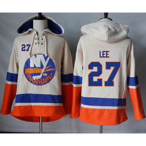 New York Islanders #27 Anders Lee Cream Sawyer Hooded Sweatshirt Stitched Jersey Men's