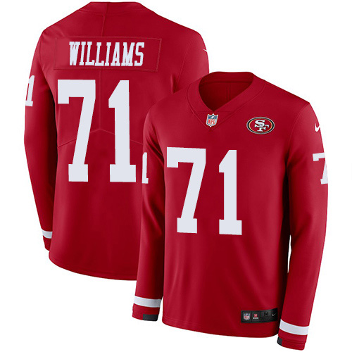 San Francisco San Francisco 49ers #71 Trent Williams Red Team Color Men's Stitched Limited Therma Long Sleeve Jersey Men's