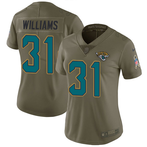 Jaguars #31 Darious Williams Olive Women's Stitched Limited 2017 Salute To Service Jersey