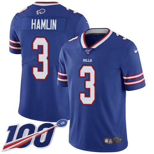 Bills #3 Damar Hamlin Royal Blue Team Color Youth Stitched 100th Season Vapor Limited Jersey