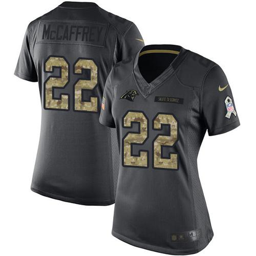 Carolina Panthers #22 Christian McCaffrey Black Women's Stitched Limited 2016 Salute to Service Jersey Womens