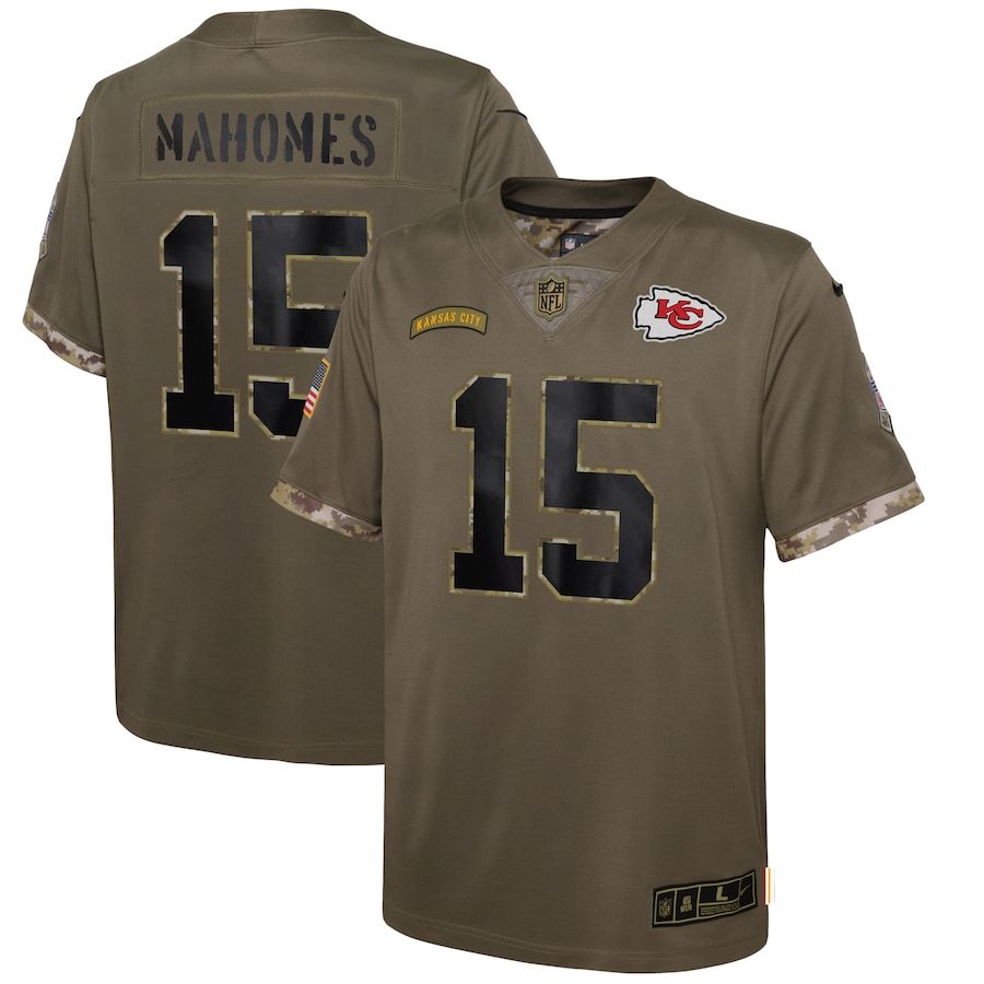 Kansas City Chiefs #15 Patrick Mahomes Youth 2022 Salute To Service Limited Jersey - Olive