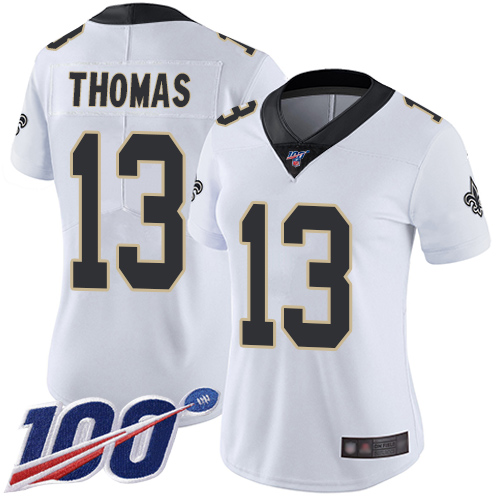 Saints #13 Michael Thomas White Women's Stitched 100th Season Vapor Limited Jersey