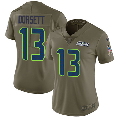 Seattle Seahawks #13 Phillip Dorsett Olive Women's Stitched Limited 2017 Salute To Service Jersey Womens