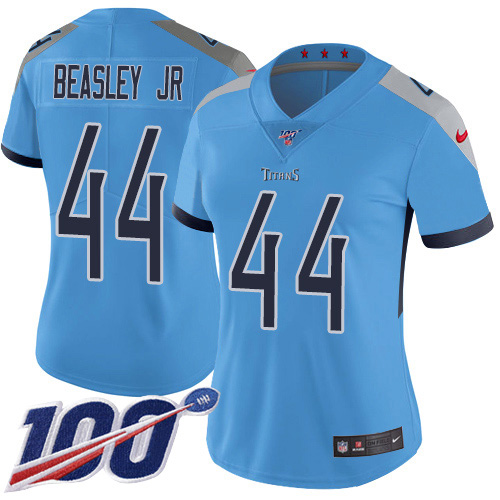 Tennessee Titans #44 Vic Beasley Jr Light Blue Alternate Women's Stitched 100th Season Vapor Untouchable Limited Jersey Womens
