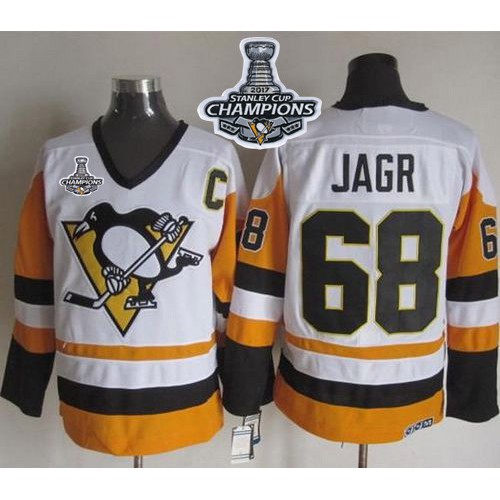 Pittsburgh Penguins #68 Jaromir Jagr White/Black CCM Throwback 2017 Stanley Cup Finals Champions Stitched Jersey Men's