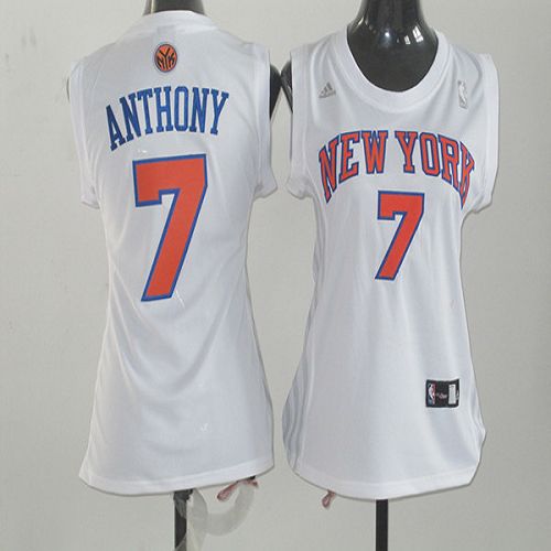 New York Knicks #7 Carmelo Anthony White Fashion Womens Stitched Jersey Womens