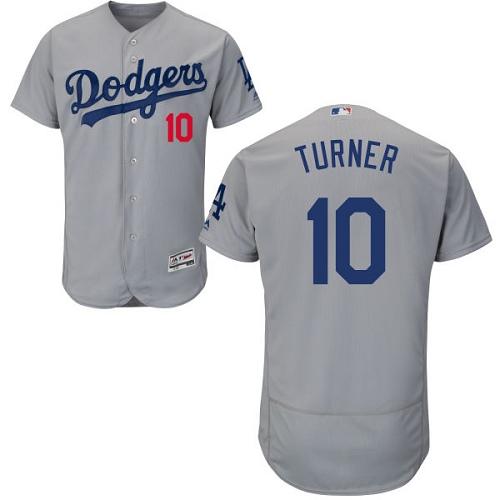 Los Angeles Dodgers #10 Justin Turner Grey Flexbase Authentic Collection Stitched Jersey Men's