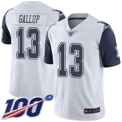 Cowboys #13 Michael Gallup White Men's Stitched Limited Rush 100th Season Jersey