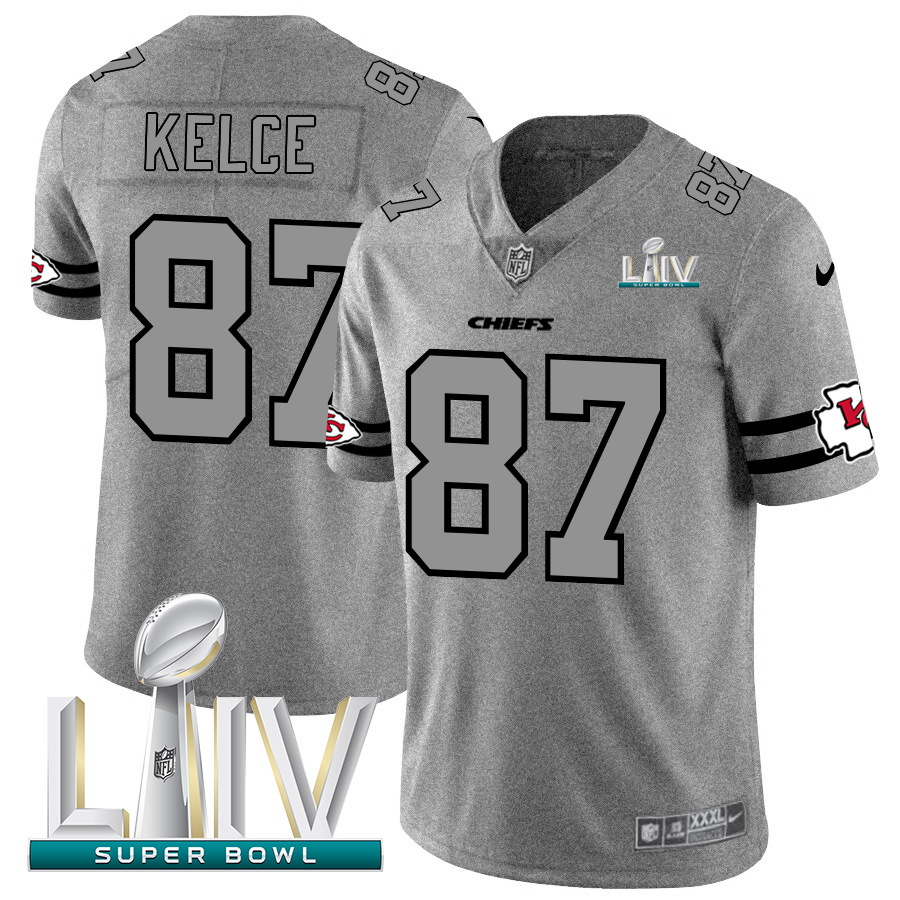 Kansas City Chiefs #87 Travis Kelce Men's Gray Super Bowl LIV 2020 Gridiron II Vapor Untouchable Limited Jersey