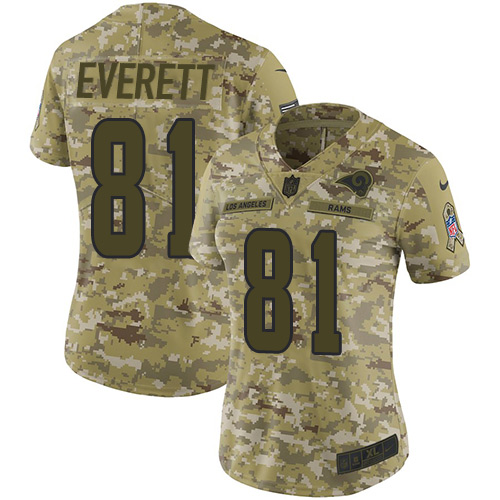 Los Angeles Rams #81 Gerald Everett Camo Women's Stitched Limited 2018 Salute to Service Jersey Womens