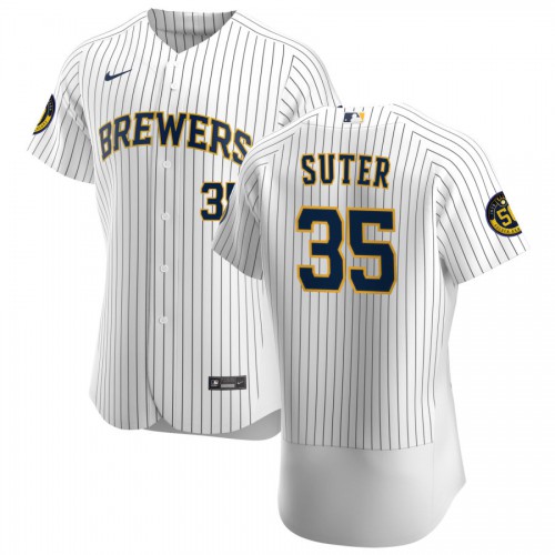 Milwaukee Milwaukee Brewers #35 Brent Suter Men's White Home 2020 Authentic Player Jersey Men's