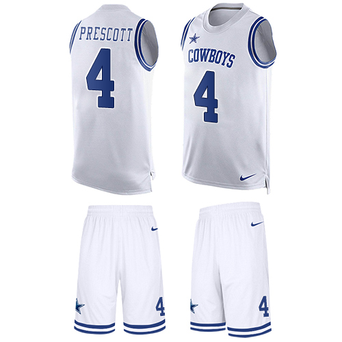 Cowboys #4 Dak Prescott White Men's Stitched Limited Tank Top Suit Jersey