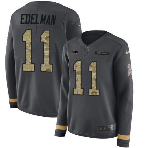 Patriots #11 Julian Edelman Anthracite Salute To Service Women's Stitched Limited Therma Long Sleeve Jersey