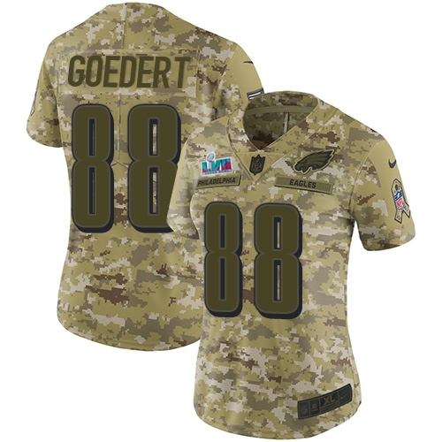 Eagles #88 Dallas Goedert Camo Super Bowl LVII Patch Women's Stitched Limited 2018 Salute To Service Jersey