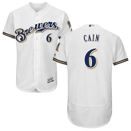 Milwaukee Brewers #6 Lorenzo Cain White Flexbase Authentic Collection Stitched Jersey Men's