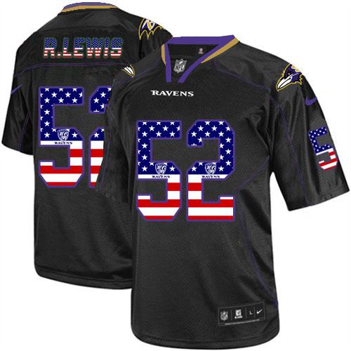 Ravens #52 Ray Lewis Black Men's Stitched Elite USA Flag Fashion Jersey
