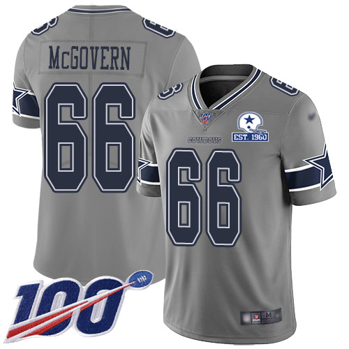 Dallas Cowboys #66 Connor McGovern Gray Men's Stitched With Established In 1960 Patch Limited Inverted Legend 100th Season Jersey Men's