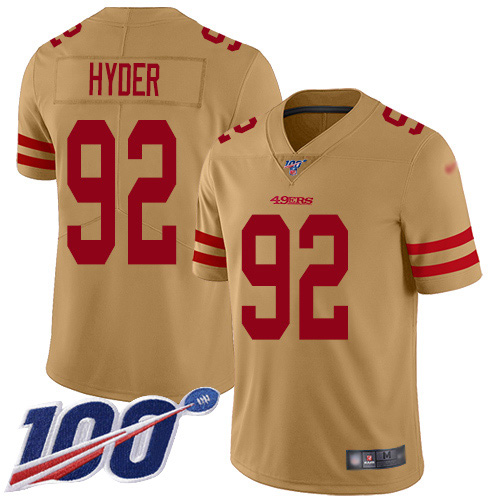 San Francisco 49ers #92 Kerry Hyder Gold Men's Stitched Limited Inverted Legend 100th Season Jersey Men's