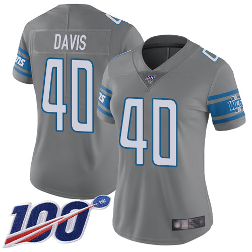 Detroit Lions #40 Jarrad Davis Gray Women's Stitched Limited Rush 100th Season Jersey Womens