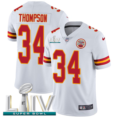 Kansas City Chiefs #34 Darwin Thompson White Super Bowl LIV 2020 Youth Stitched Vapor Untouchable Limited Jersey Youth