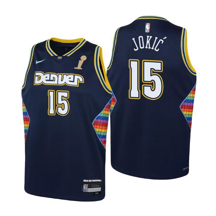 Denver Nuggets #15 Nikola Jokic Navy Youth 2023 Finals Champions Swingman Jersey - City Edition