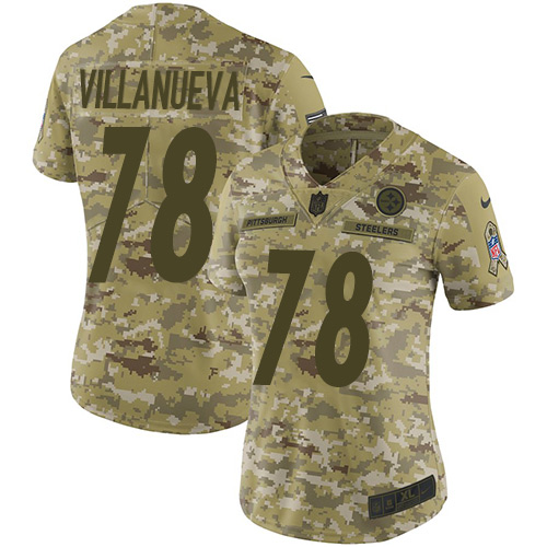 Pittsburgh Steelers #78 Alejandro Villanueva Camo Women's Stitched Limited 2018 Salute to Service Jersey Womens