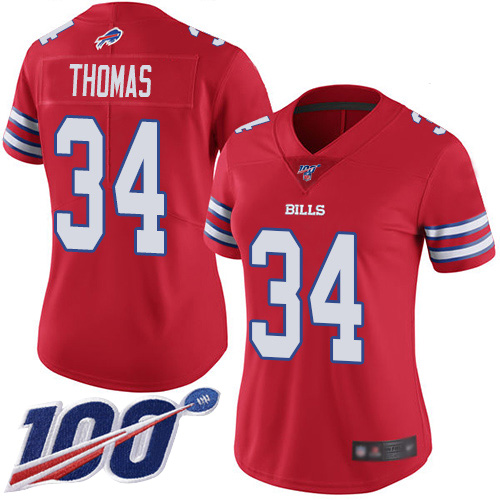 Buffalo Bills #34 Thurman Thomas Red Women's Stitched Limited Rush 100th Season Jersey Womens
