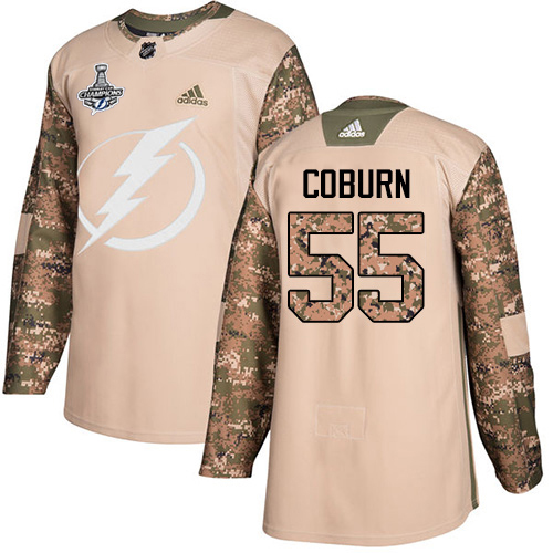 Adidas Tampa Bay Lightning #55 Braydon Coburn Camo Authentic 2017 Veterans Day 2020 Stanley Cup Champions Stitched Jersey Men's