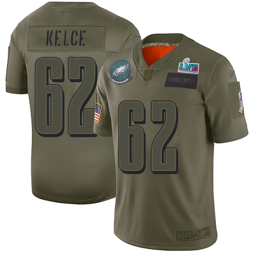 Eagles #62 Jason Kelce Camo Super Bowl LVII Patch Men's Stitched Limited 2019 Salute To Service Jersey