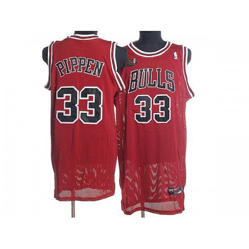 Chicago Bulls #33 Scottie Pippen Stitched Red Champion Patch Jersey Mens