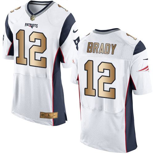 Patriots #12 Tom Brady White Men's Stitched New Elite Gold Jersey