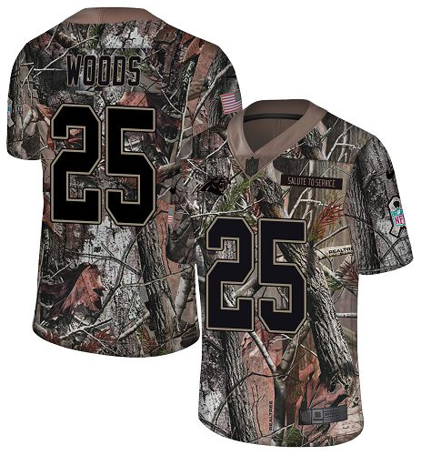 Panthers #25 Xavier Woods Camo Men's Stitched Limited Rush Realtree Jersey