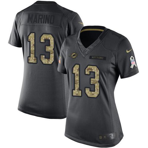 Dolphins #13 Dan Marino Black Women's Stitched Limited 2016 Salute To Service Jersey
