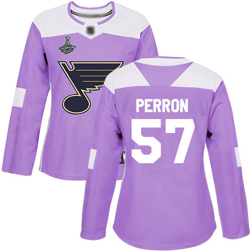 Adidas St. Louis Blues #57 David Perron Purple Authentic Fights Cancer Stanley Cup Champions Women's Stitched Jersey Womens