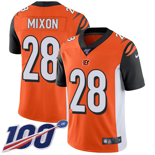 Bengals #28 Joe Mixon Orange Alternate Youth Stitched 100th Season Vapor Limited Jersey