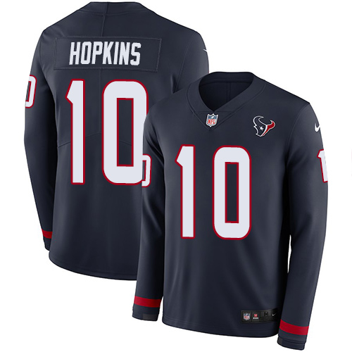 Houston Texans #10 DeAndre Hopkins Navy Blue Team Color Men's Stitched Limited Therma Long Sleeve Jersey Men's
