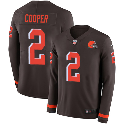 Browns #2 Amari Cooper Brown Team Color Men's Stitched Limited Therma Long Sleeve Jersey