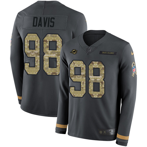 Miami Dolphins #98 Raekwon Davis Anthracite Salute to Service Youth Stitched Limited Therma Long Sleeve Jersey Youth